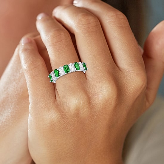 Womens Gemstone Sterling Silver Cushion Band