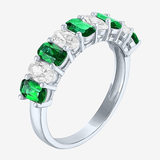 Womens Gemstone Sterling Silver Cushion Band