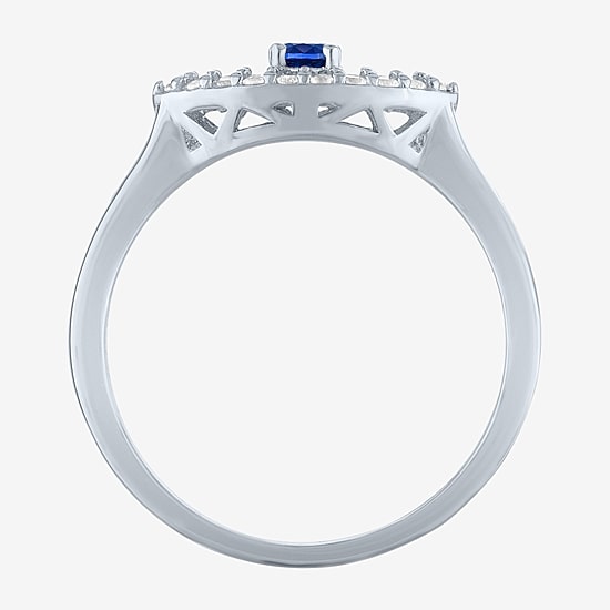 Evil Eye Womens Lab Created Blue Sapphire Sterling Silver Evil Eye Cocktail Ring