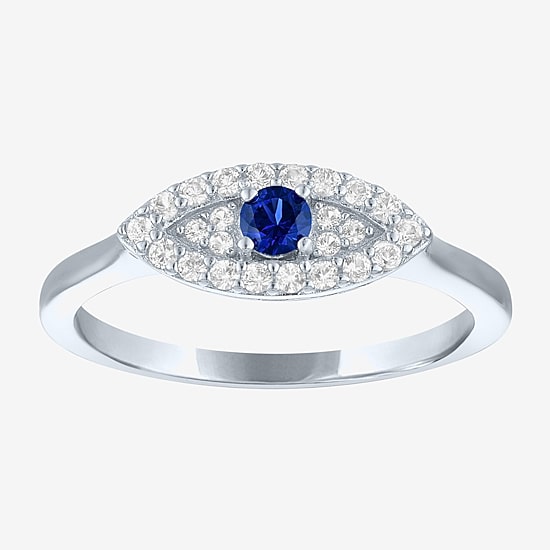 Evil Eye Womens Lab Created Blue Sapphire Sterling Silver Evil Eye Cocktail Ring