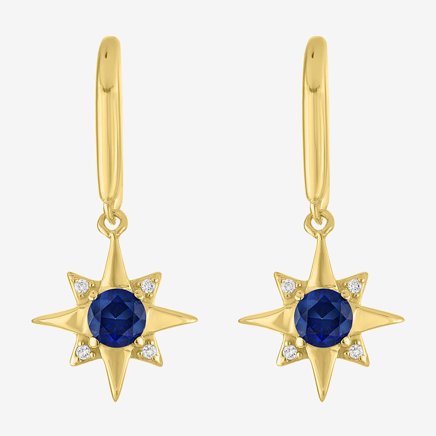 North Star Womens Lab Created Blue Sapphire 14K Gold Over Silver Star Drop Earrings