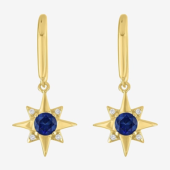 North Star Womens Lab Created Blue Sapphire 14K Gold Over Silver Star Drop Earrings