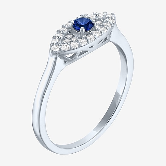 Evil Eye Womens Lab Created Blue Sapphire Sterling Silver Evil Eye Cocktail Ring