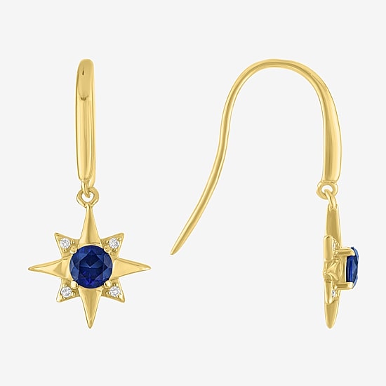 North Star Womens Lab Created Blue Sapphire 14K Gold Over Silver Star Drop Earrings