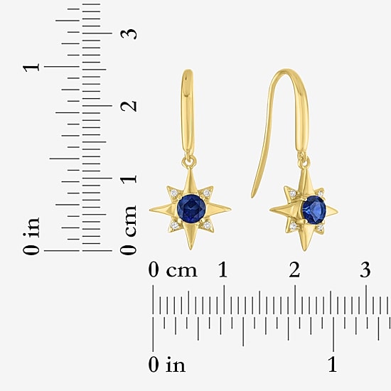 North Star Womens Lab Created Blue Sapphire 14K Gold Over Silver Star Drop Earrings