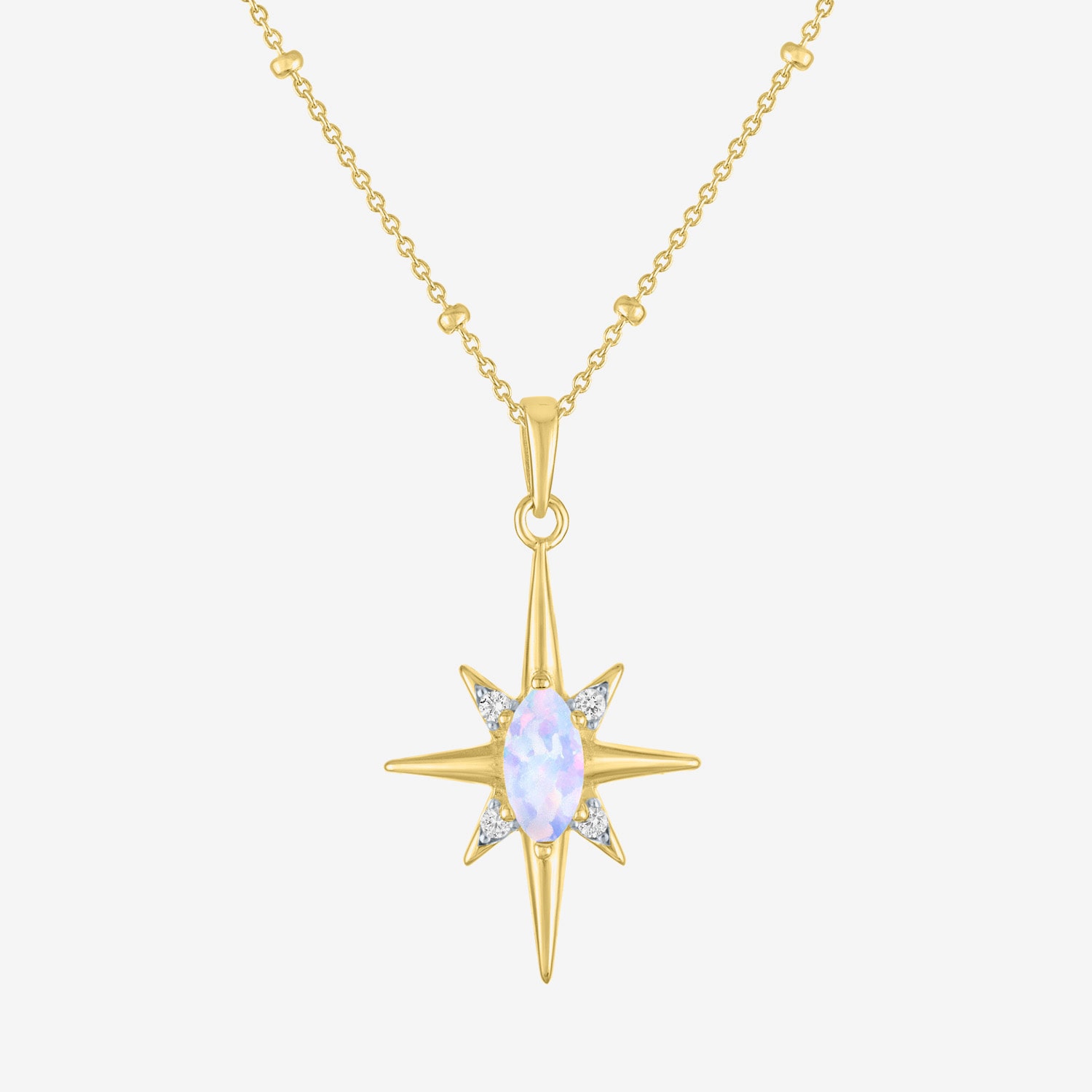 Womens Lab Created White Opal 14K Gold Over Silver Star 16 Inch Pendant Necklace