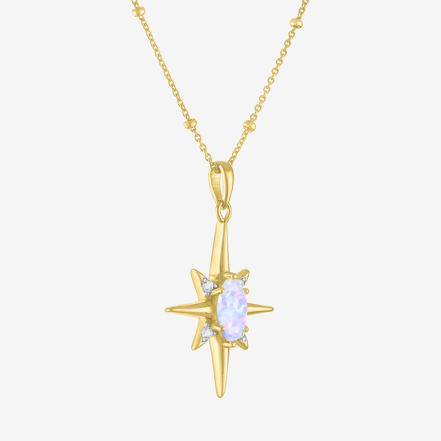 Womens Lab Created White Opal 14K Gold Over Silver Star 16 Inch Pendant Necklace