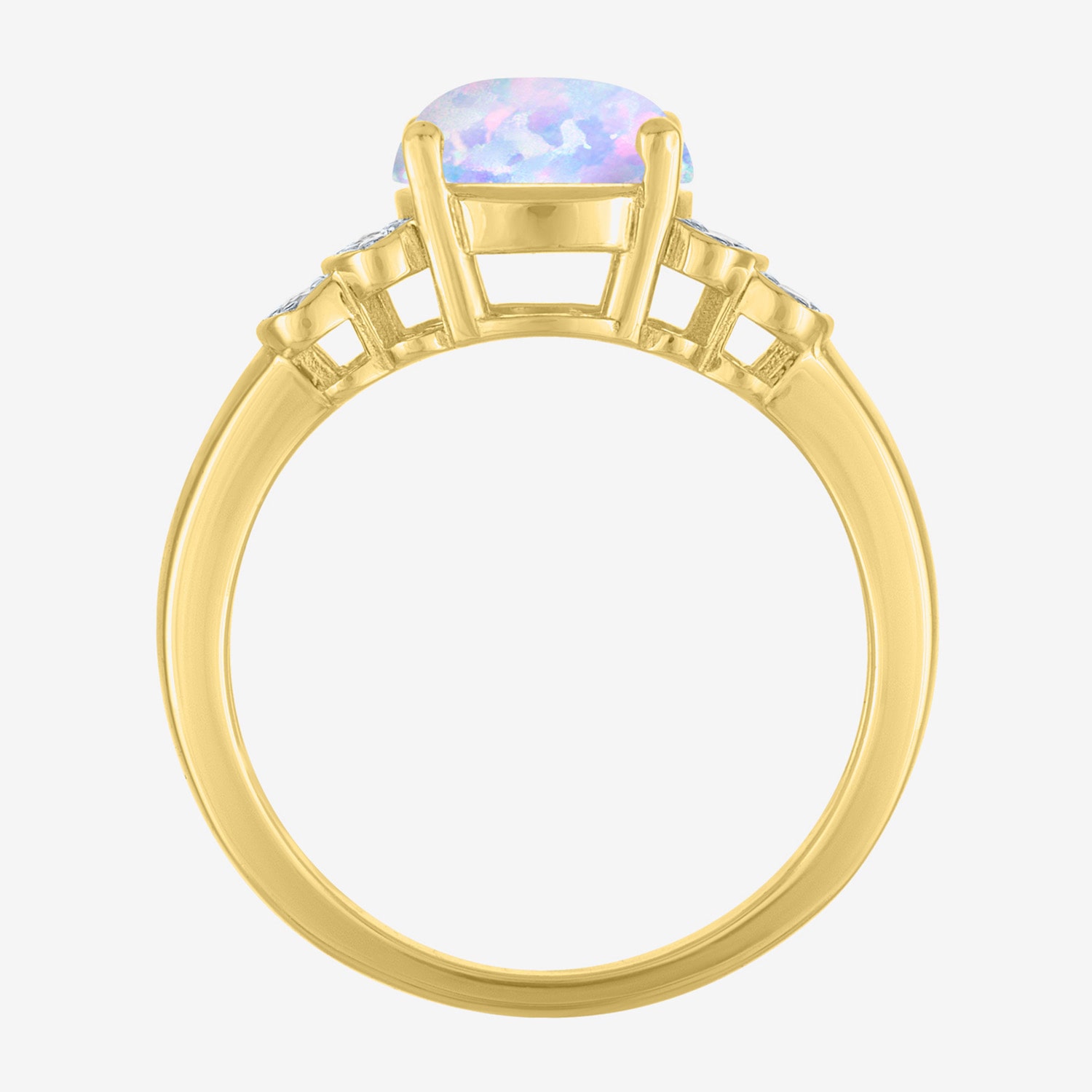 Womens Lab Created White Opal 14K Gold Over Silver Oval Side Stone Cocktail Ring