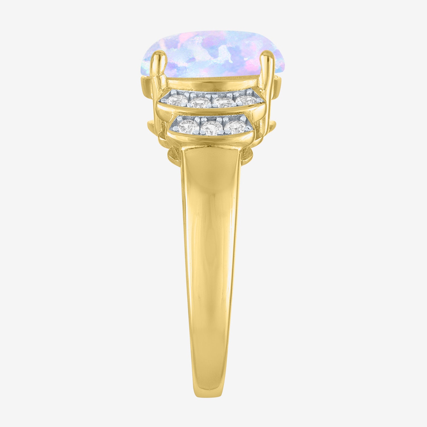 Womens Lab Created White Opal 14K Gold Over Silver Oval Side Stone Cocktail Ring
