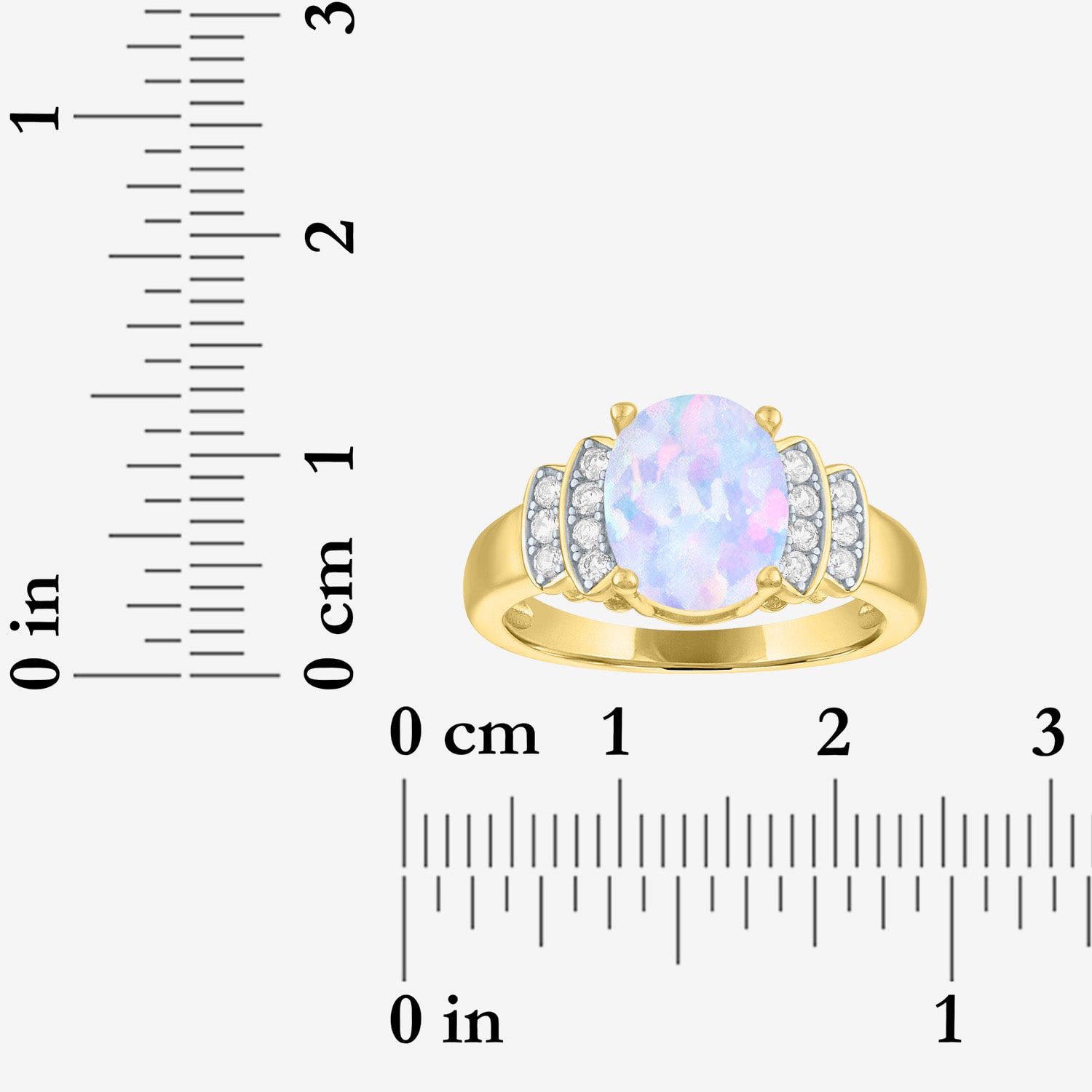 Womens Lab Created White Opal 14K Gold Over Silver Oval Side Stone Cocktail Ring