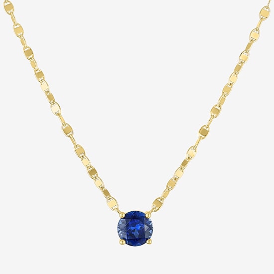 Womens Lab Created Blue Sapphire 14K Gold Over Brass Round 16 Inch Pendant Necklace