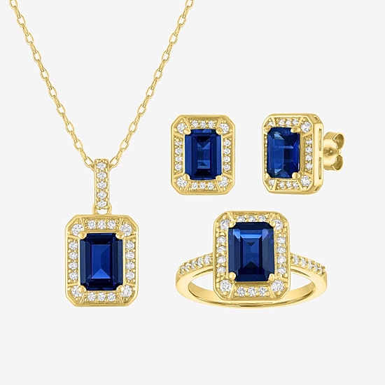 Womens Lab Created Blue Sapphire 14K Gold Over Brass 3-pc. Jewelry Set