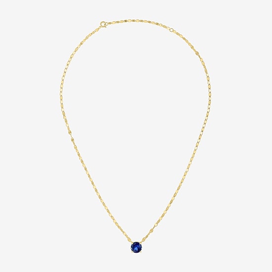 Womens Lab Created Blue Sapphire 14K Gold Over Brass Round 16 Inch Pendant Necklace