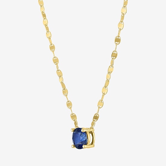 Womens Lab Created Blue Sapphire 14K Gold Over Brass Round 16 Inch Pendant Necklace