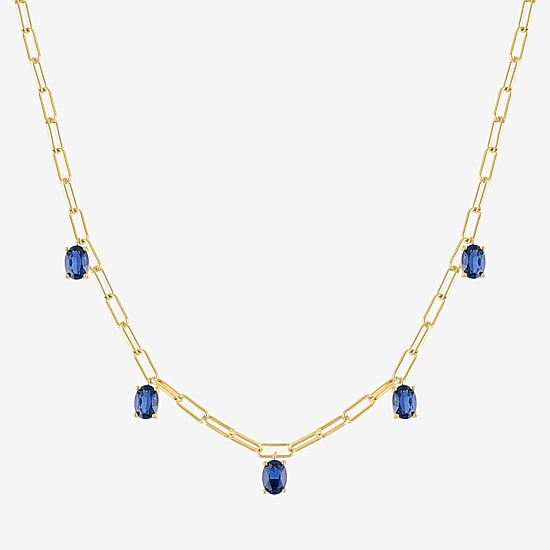 Womens Gemstone 14K Gold Over Brass 18 Inch Link Chain Necklace