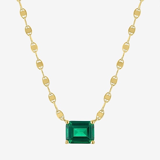 Womens Simulated Green Emerald 14K Gold Over Brass 16 Inch Pendant Necklace