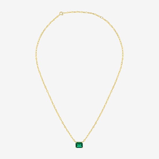 Womens Simulated Green Emerald 14K Gold Over Brass 16 Inch Pendant Necklace