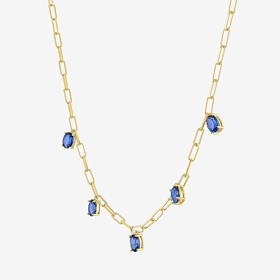 Womens Gemstone 14K Gold Over Brass 18 Inch Link Chain Necklace