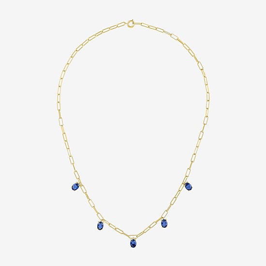 Womens Gemstone 14K Gold Over Brass 18 Inch Link Chain Necklace