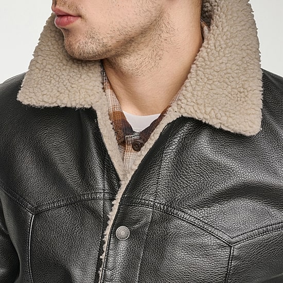 Levi's® Mens Faux Leather Sherpa Lined Midweight Jacket, Color