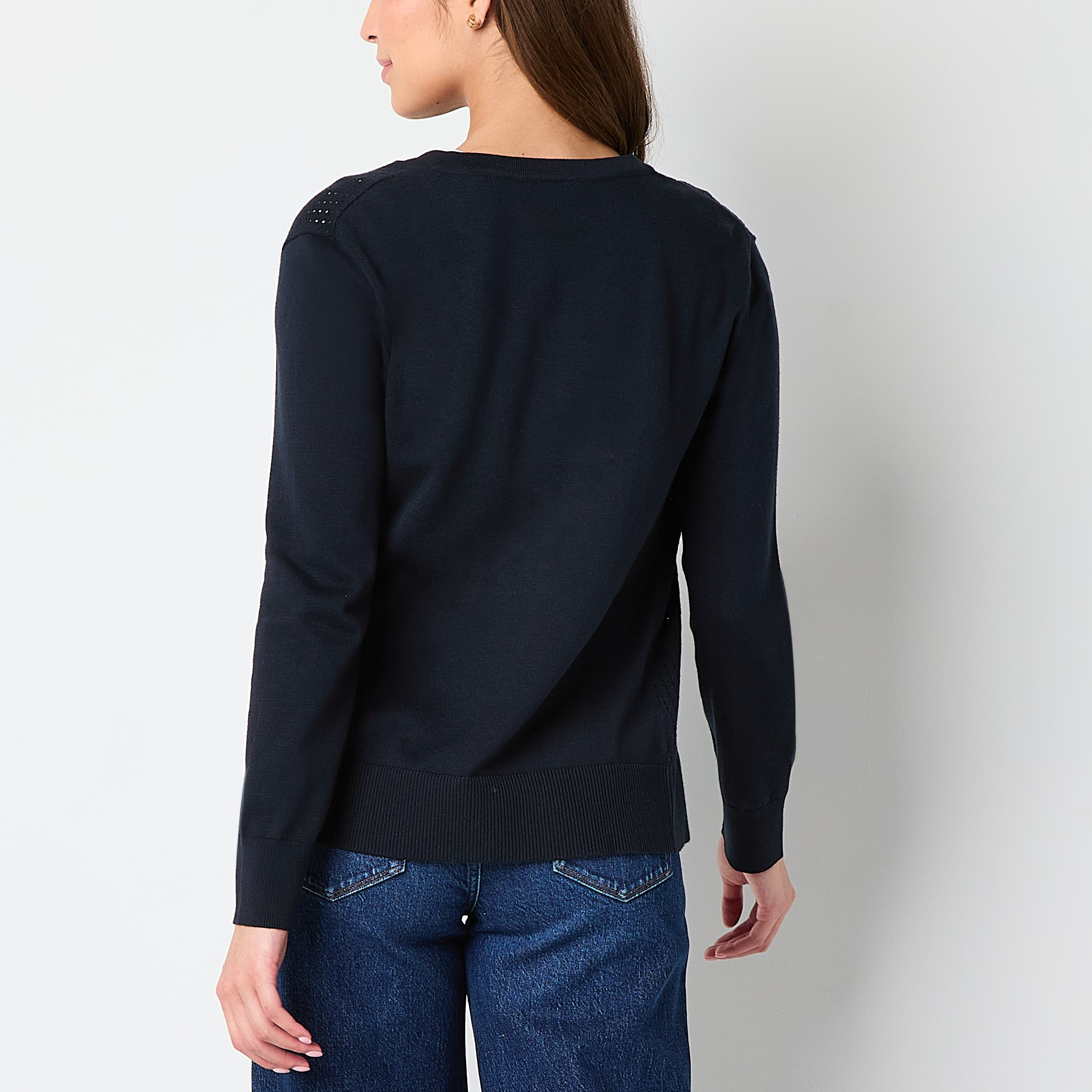 IZOD Womens Long Sleeve Button Juniors Cardigan
