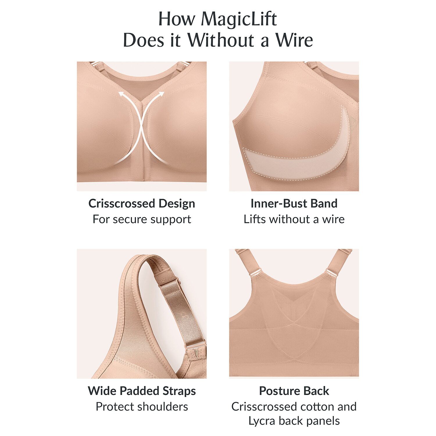Glamorise Magic Lift® Posture Back Support Full Coverage Unlined Wireless Bra 1265