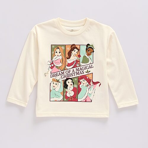 Toddler Girls Crew Neck Long Sleeve Regular Fit Princess Graphic T-Shirt, 5t, Beige