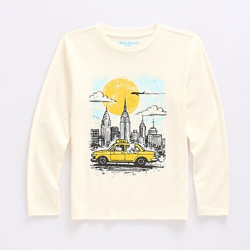 Thereabouts Little & Big Kid Boys Crew Neck Long Sleeve Regular Fit Graphic T-shirt In Beige
