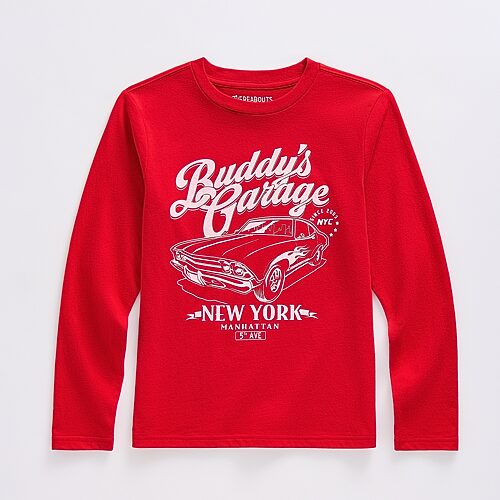 Thereabouts Little & Big Kid Boys Crew Neck Long Sleeve Regular Fit Graphic T-shirt In Red