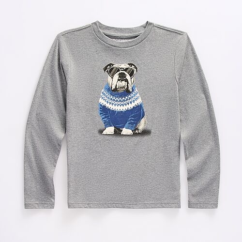 Thereabouts Little & Big Kid Boys Crew Neck Long Sleeve Regular Fit Graphic T-shirt In Gray