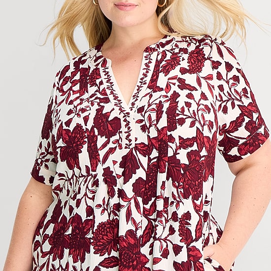 Be by CHETTA B Womens Plus V Neck Short Sleeve Floral Shift Dress