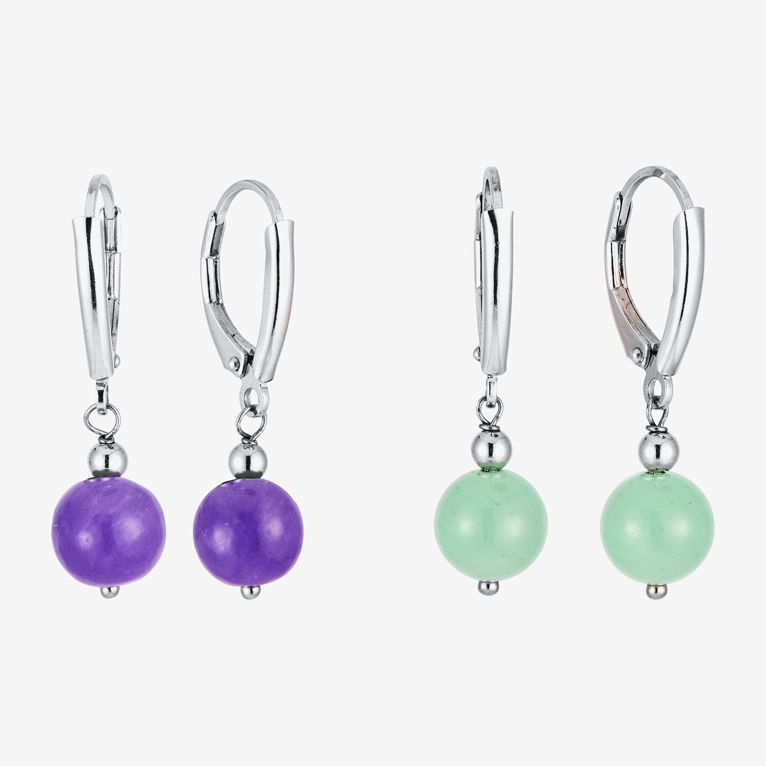 Limited Quantities! Womens Genuine Multi Color Jade Sterling Silver 2 Pair Earring Set