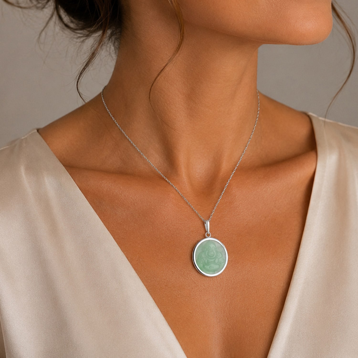 Limited Quantities! Womens Genuine Green Jade Sterling Silver Circle 18 Inch Pendant Necklace