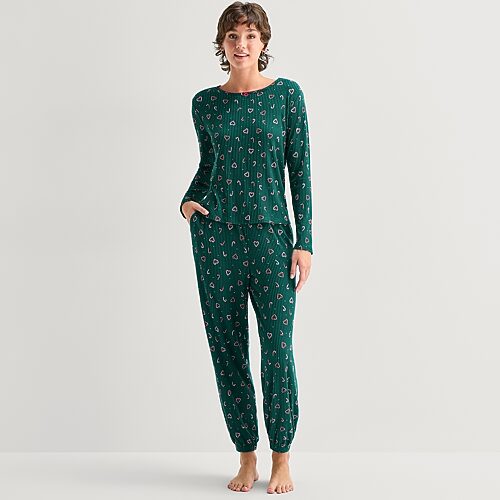 Jaclyn Womens Crew Neck Long Sleeve 2-pc. Pajama Set In Green