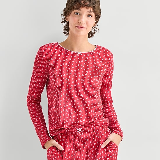 Jaclyn Womens Crew Neck Long Sleeve 2-pc. Pajama Set