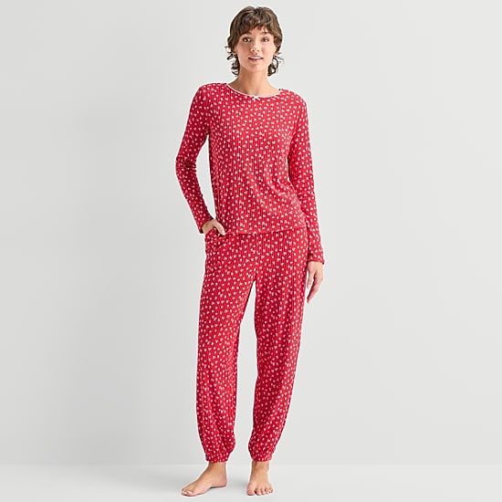 Jaclyn Womens Crew Neck Long Sleeve 2-pc. Pajama Set