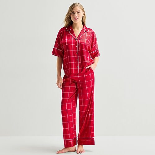 Ambrielle Womens Satin Short Sleeve 2-pc. Pajama Set In Red