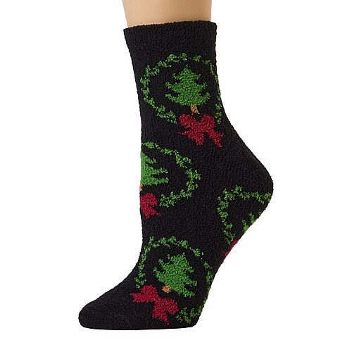 Mixit Warm And Soft Holiday Themed Socks Womens 1 Pair Crew Socks In Black