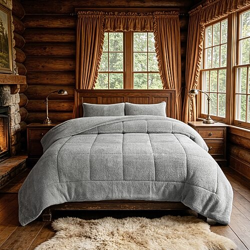 Awesome Home Sherpa Comforter Set Midweight Reversible Comforter Set, One Size, Gray