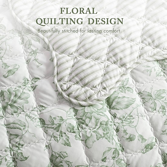 Madison Park Essentials Colette Floral Reversible With Decorative Pillow Reversible Quilt Set
