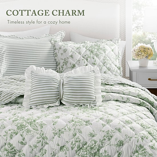 Madison Park Essentials Colette Floral Reversible With Decorative Pillow Reversible Quilt Set