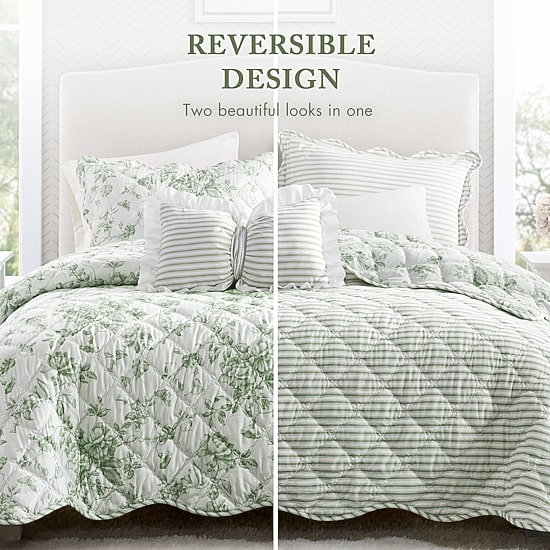 Madison Park Essentials Colette Floral Reversible With Decorative Pillow Reversible Quilt Set