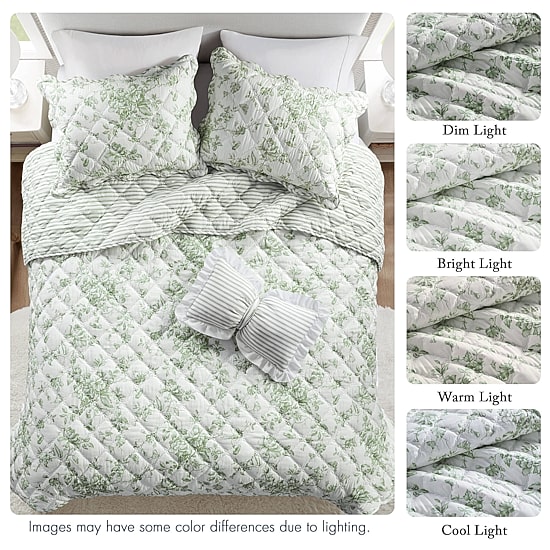 Madison Park Essentials Colette Floral Reversible With Decorative Pillow Reversible Quilt Set