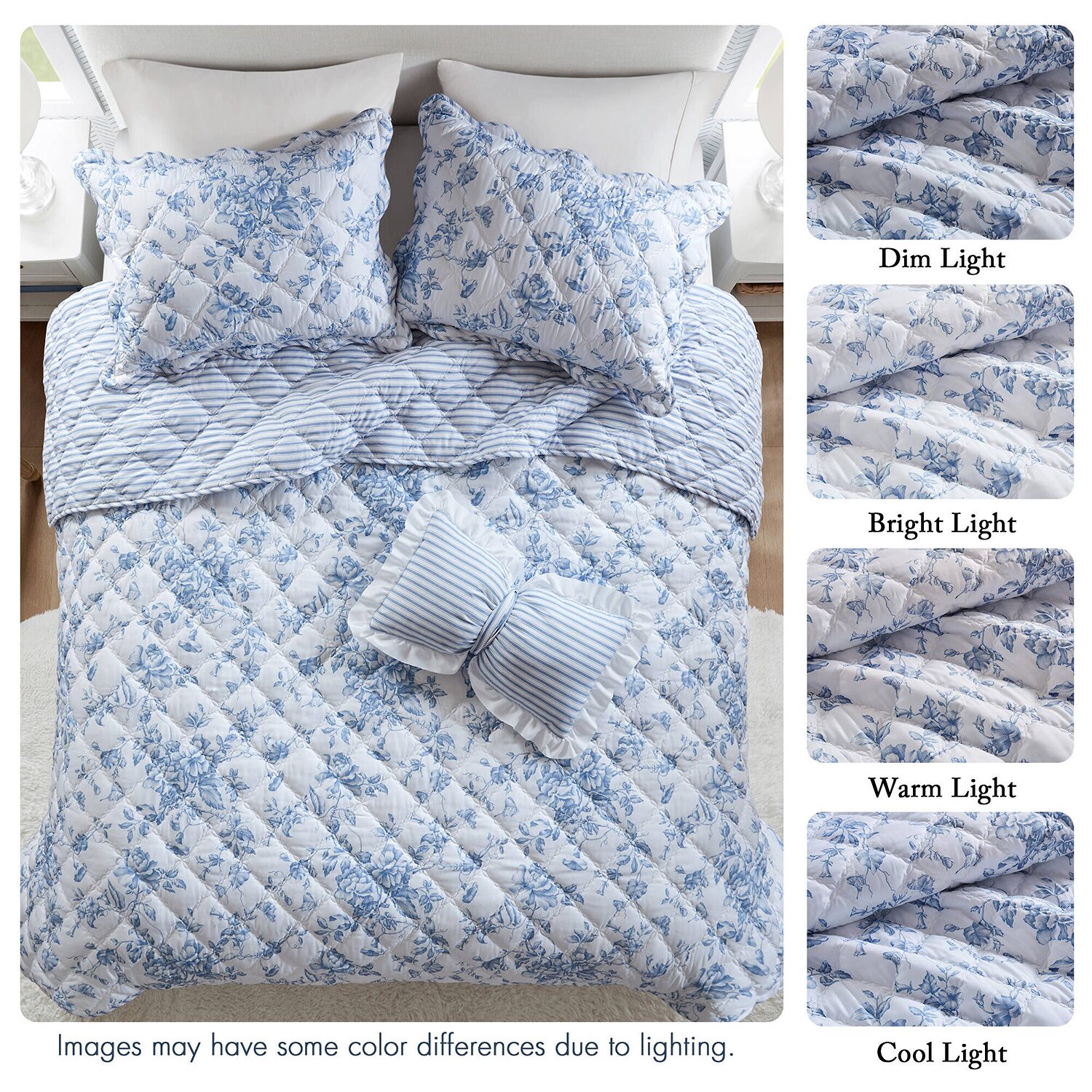 Madison Park Essentials Colette Floral Reversible With Decorative Pillow Quilt Set