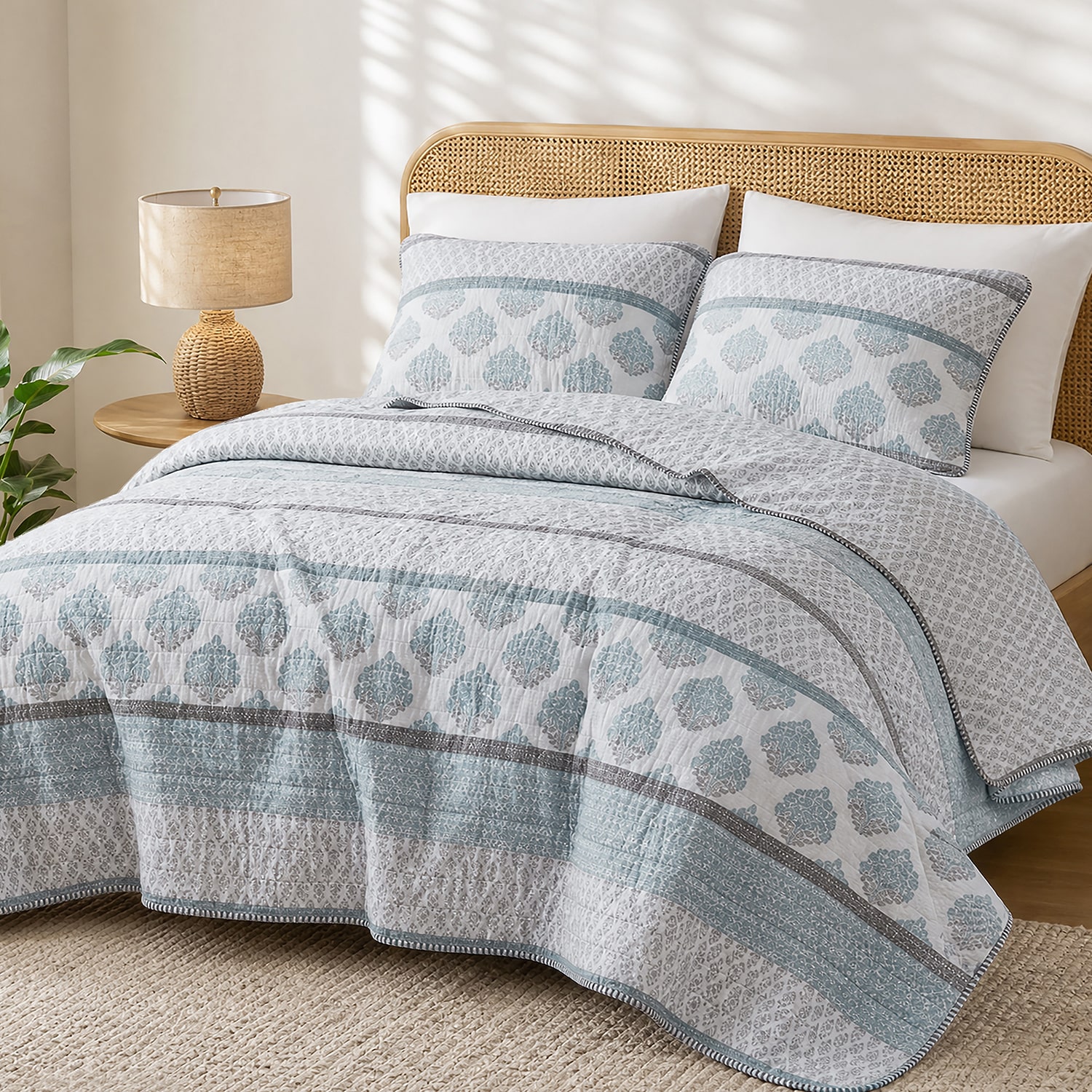 INK+IVY Surya Block Print Cotton Reversible 3-pc. Quilt Set