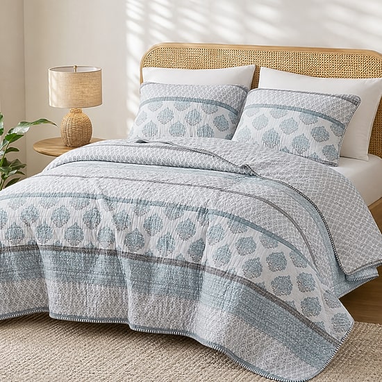 INK+IVY Surya Block Print Cotton 3-pc. Reversible Quilt Set