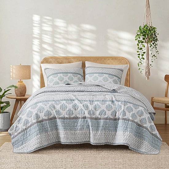 INK+IVY Surya Block Print Cotton 3-pc. Reversible Quilt Set