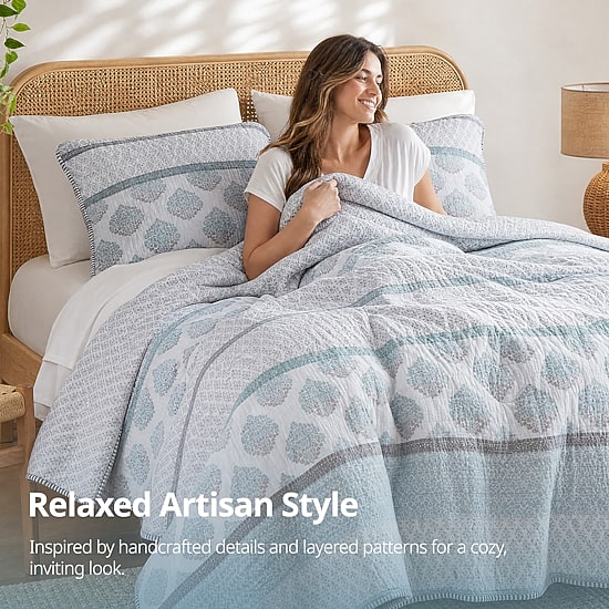 INK+IVY Surya Block Print Cotton 3-pc. Reversible Quilt Set