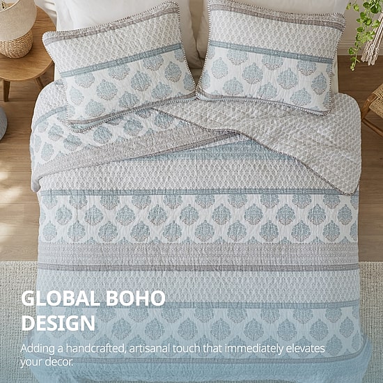 INK+IVY Surya Block Print Cotton 3-pc. Reversible Quilt Set