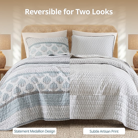 INK+IVY Surya Block Print Cotton 3-pc. Reversible Quilt Set